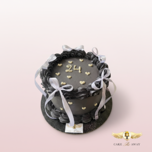 Black Bows Heart Birthday Cake