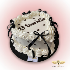 Black Bow & Heart White Cake