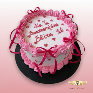 Pink Ribbon Heart Birthday Cake